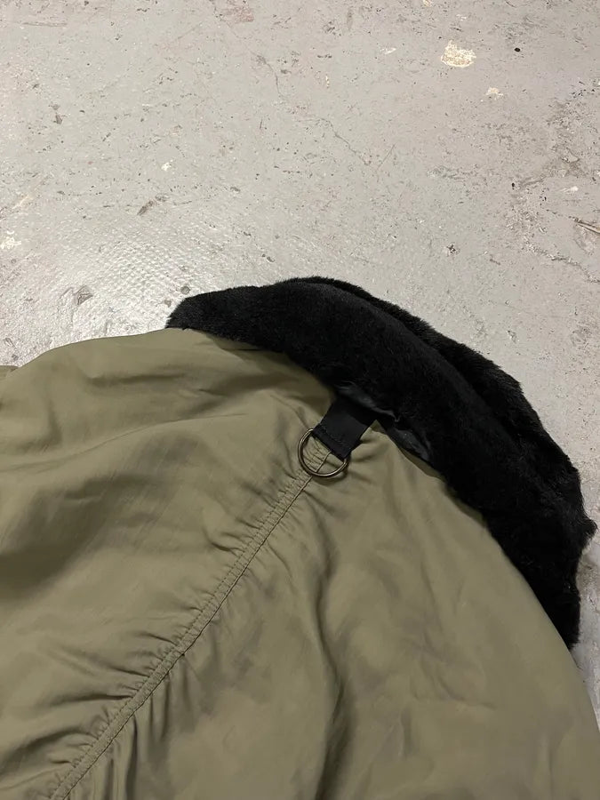 AW2010 Acne Studios Zippable Double Fur Collar Olive Bomber Jacket dmPhIdi 8