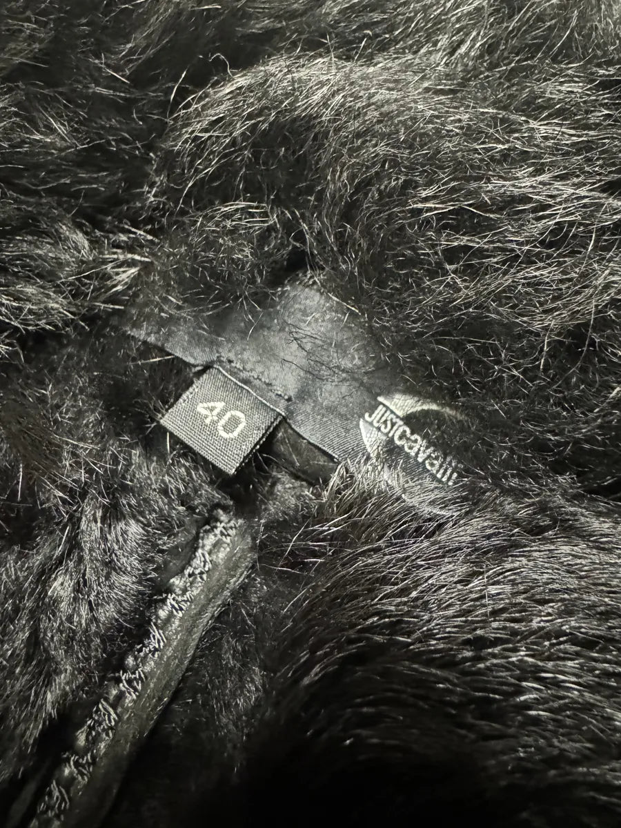 AW2010 Cavalli Black Leather Crocodile Effect Fur Royal Long Jacket AKRMUTl 10