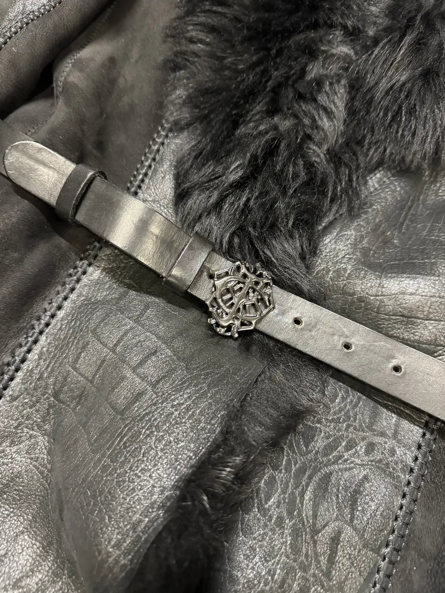 AW2010 Cavalli Black Leather Crocodile Effect Fur Royal Long Jacket AKRMUTl 6