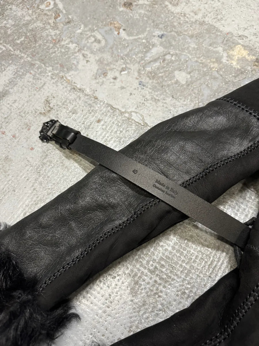 AW2010 Cavalli Black Leather Crocodile Effect Fur Royal Long Jacket AKRMUTl 7