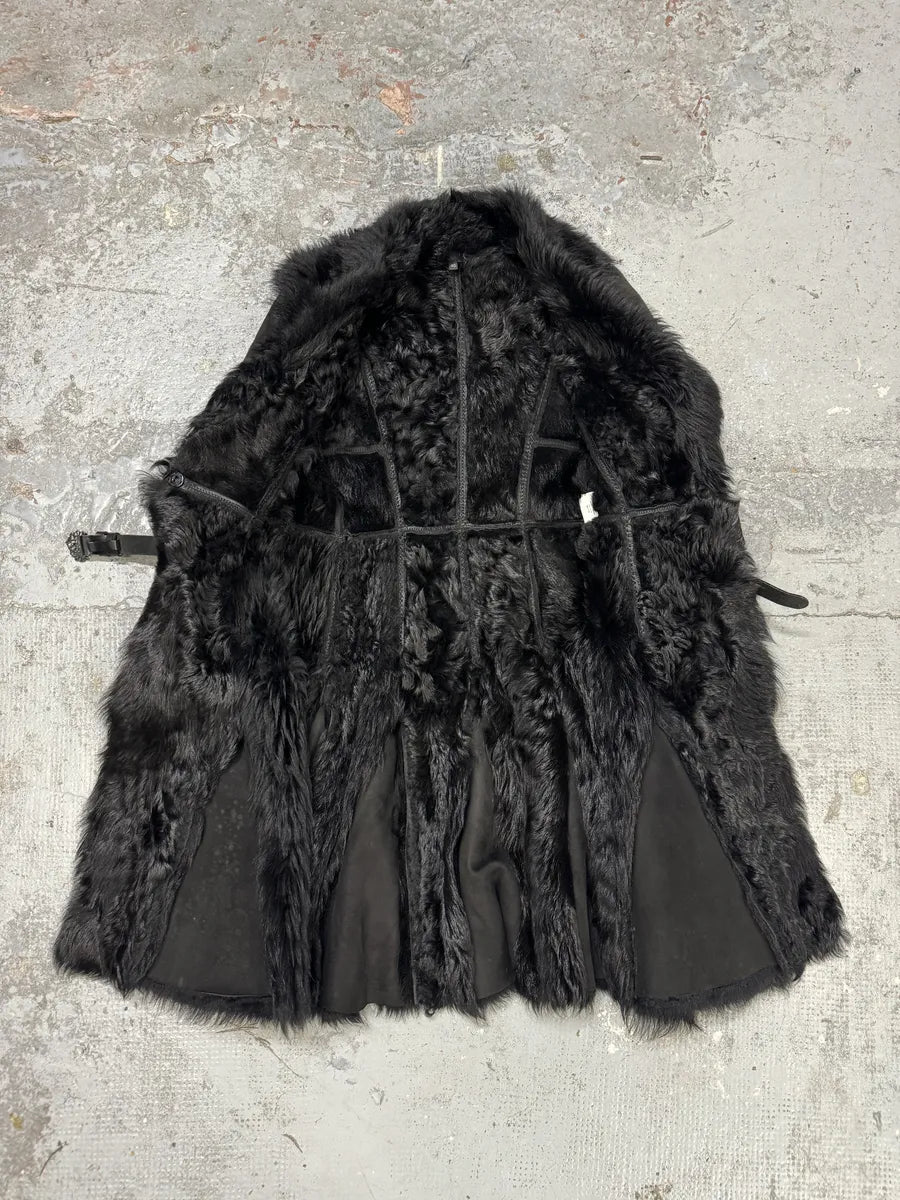 AW2010 Cavalli Black Leather Crocodile Effect Fur Royal Long Jacket AKRMUTl 9