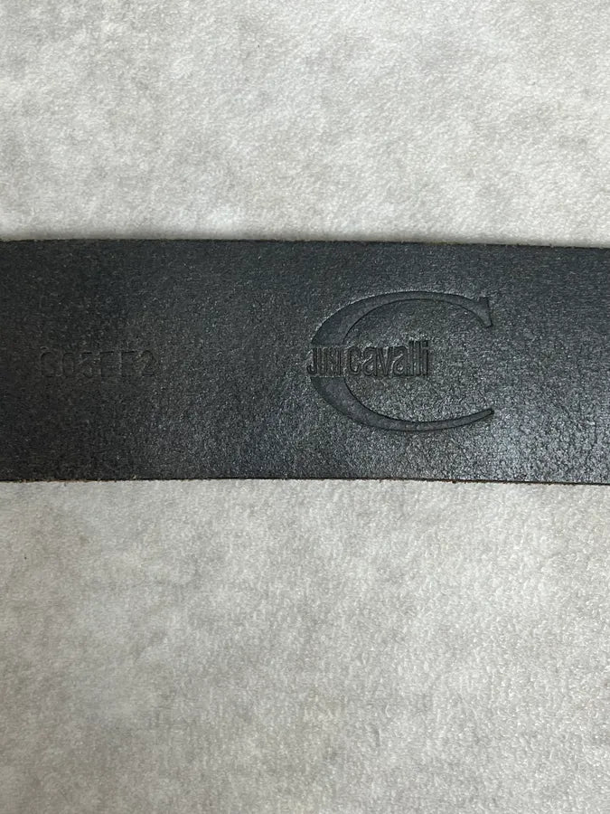 AW2010 Cavalli Black Leather Royal Grey Shield Buckle Belt dfbfZoH 6