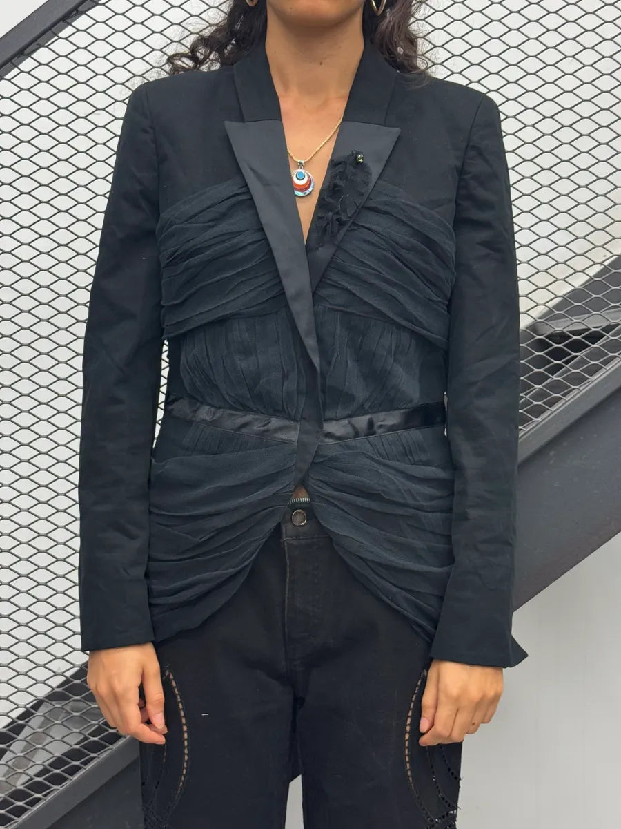 AW2010 Cavalli Black Tulle Ruched Blazer Jacket jwYmvIV 1
