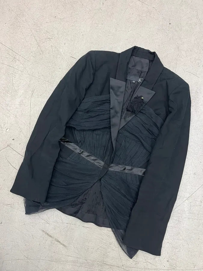 AW2010 Cavalli Black Tulle Ruched Blazer Jacket jwYmvIV 4