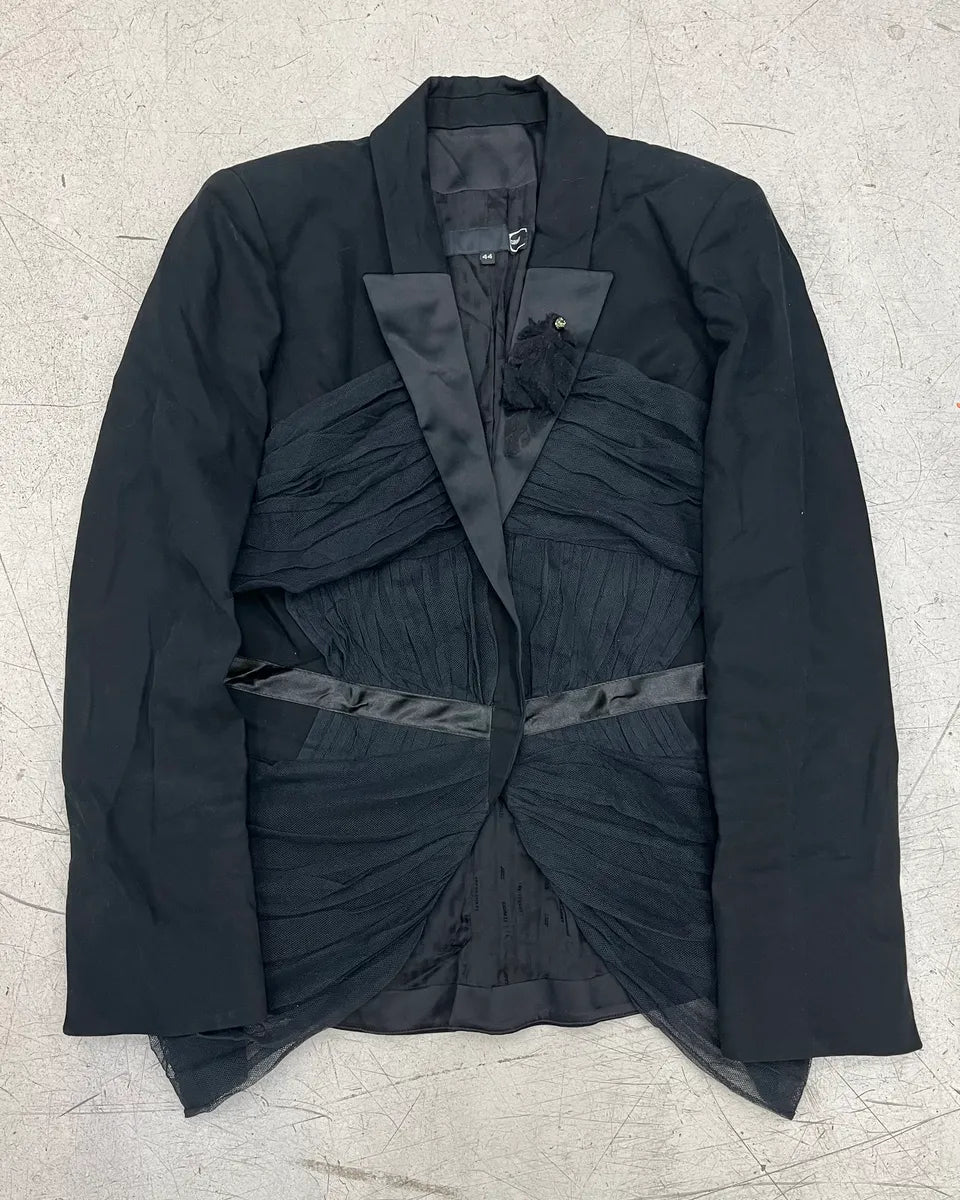 AW2010 Cavalli Black Tulle Ruched Blazer Jacket jwYmvIV 0