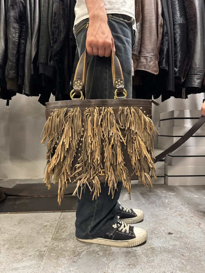 AW2010 Cavalli Fringe Cowboy Brown Leather Handle Bag (OS) vonzEyK 0