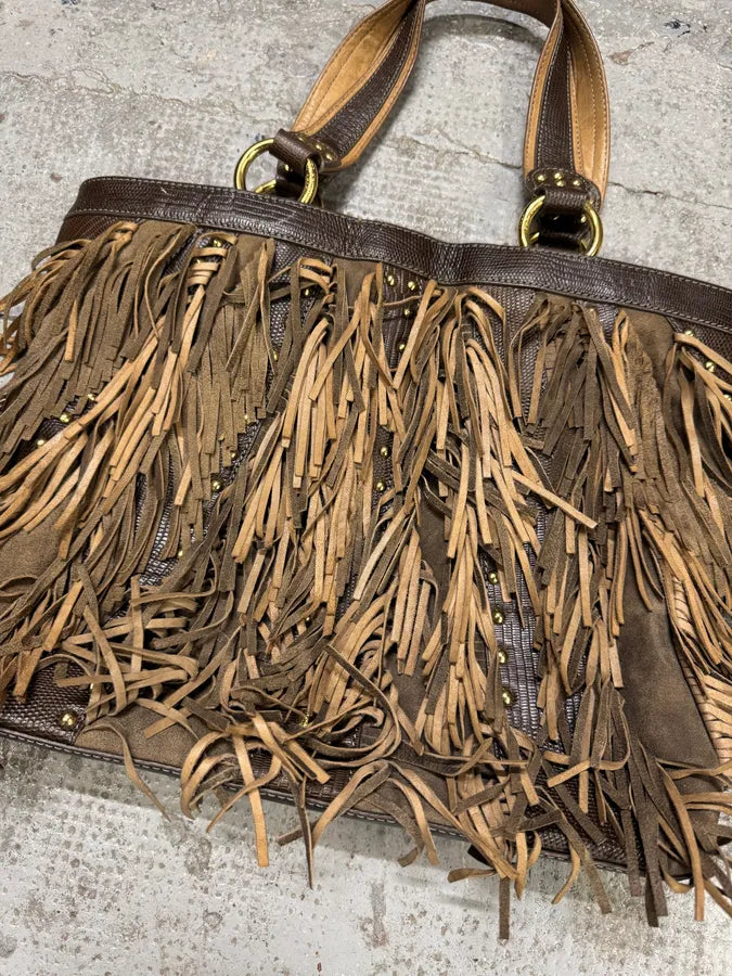 AW2010 Cavalli Fringe Cowboy Brown Leather Handle Bag (OS) vonzEyK 2