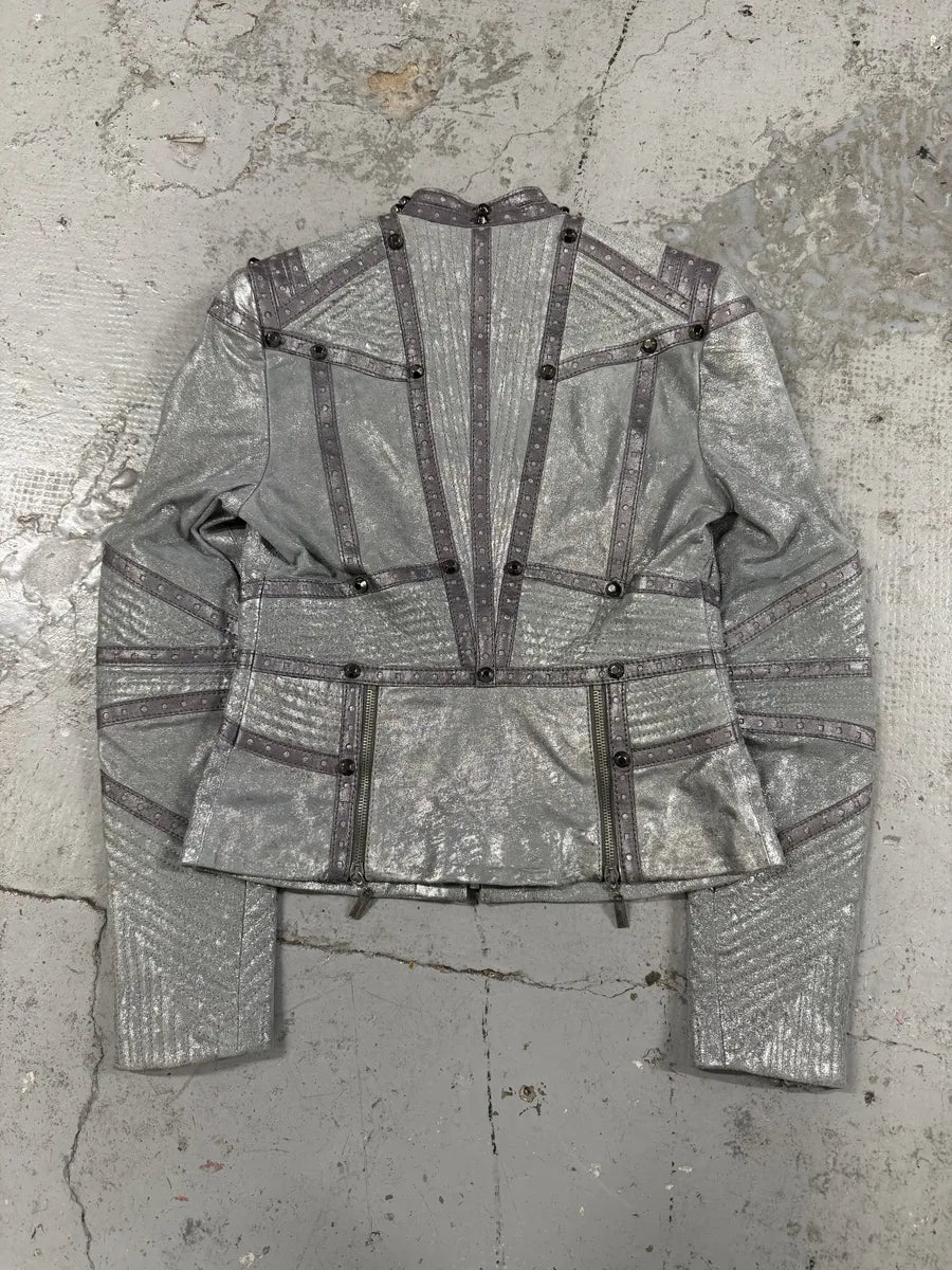 AW2010 Cavalli Grey Soldier Leather Studded Jacket dvMoUJo 1