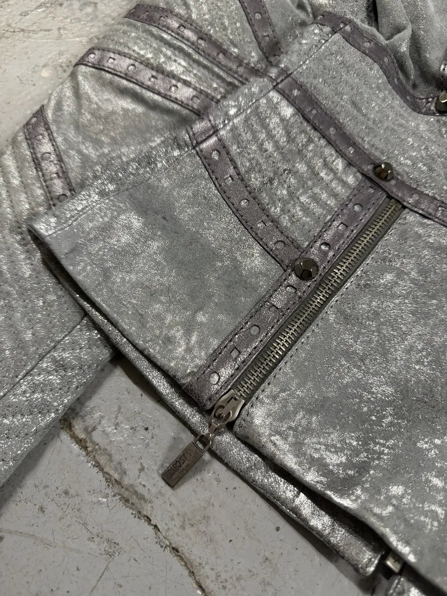 AW2010 Cavalli Grey Soldier Leather Studded Jacket dvMoUJo 11