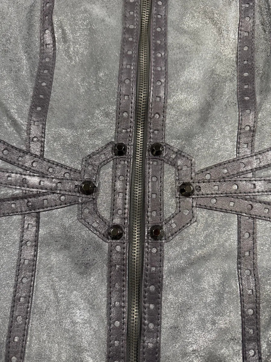 AW2010 Cavalli Grey Soldier Leather Studded Jacket dvMoUJo 12