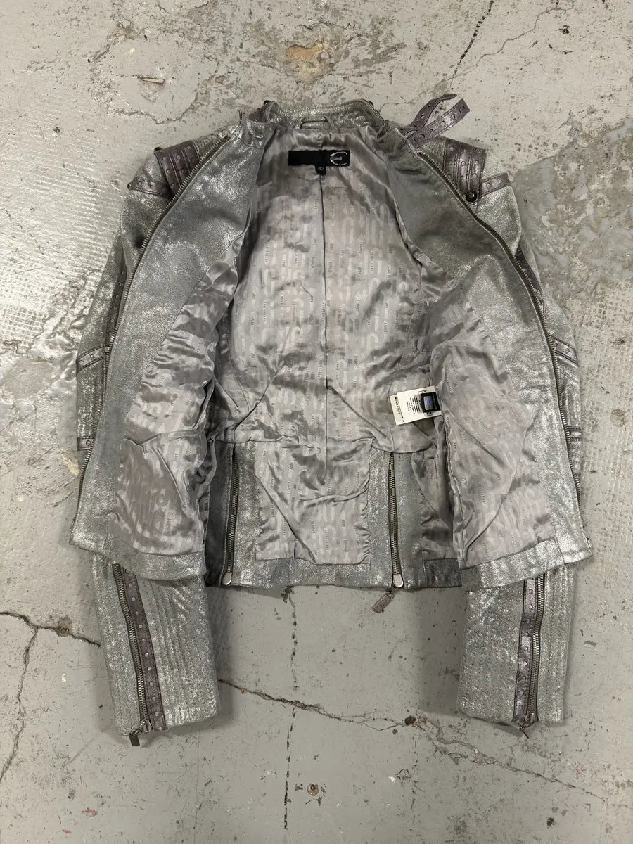 AW2010 Cavalli Grey Soldier Leather Studded Jacket dvMoUJo 2