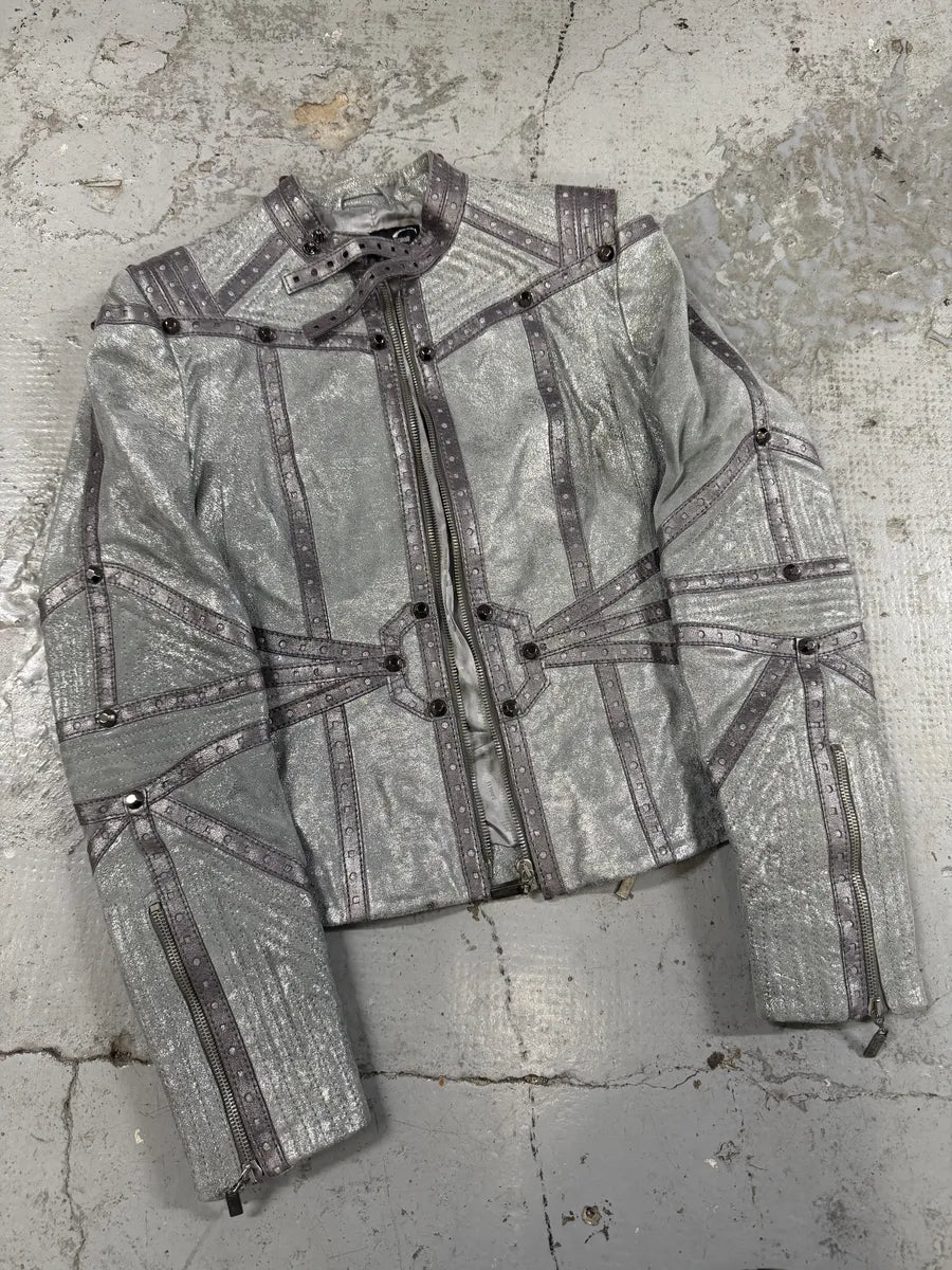 AW2010 Cavalli Grey Soldier Leather Studded Jacket dvMoUJo 3