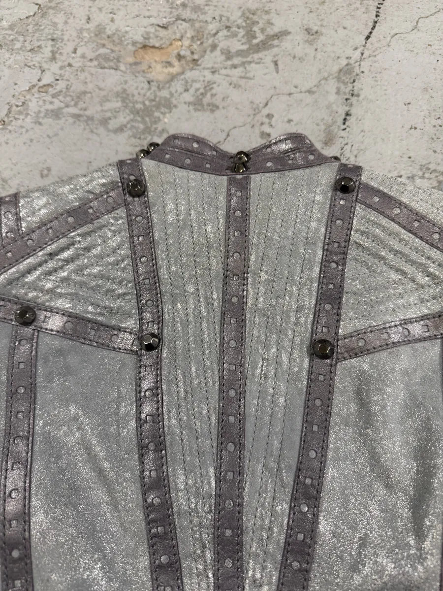 AW2010 Cavalli Grey Soldier Leather Studded Jacket dvMoUJo 6