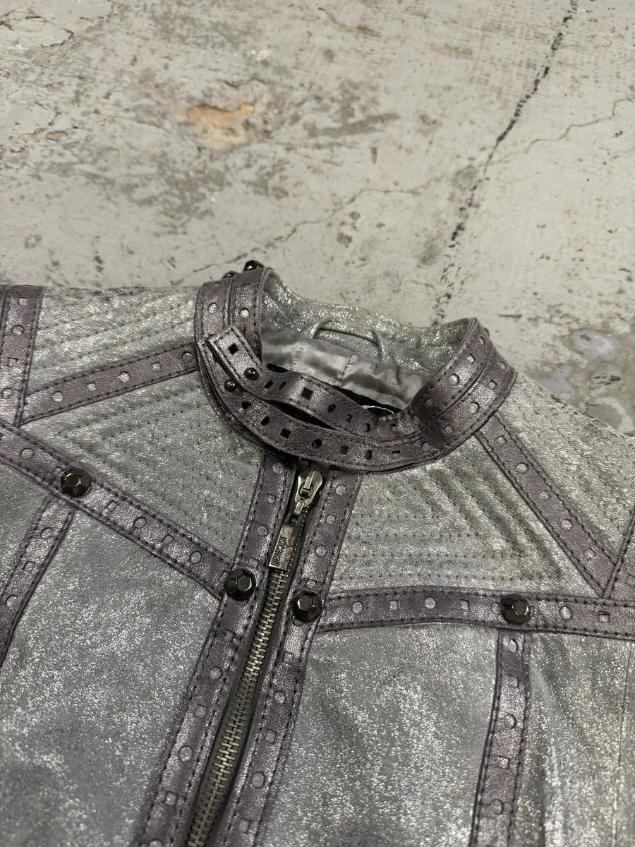 AW2010 Cavalli Grey Soldier Leather Studded Jacket dvMoUJo 7