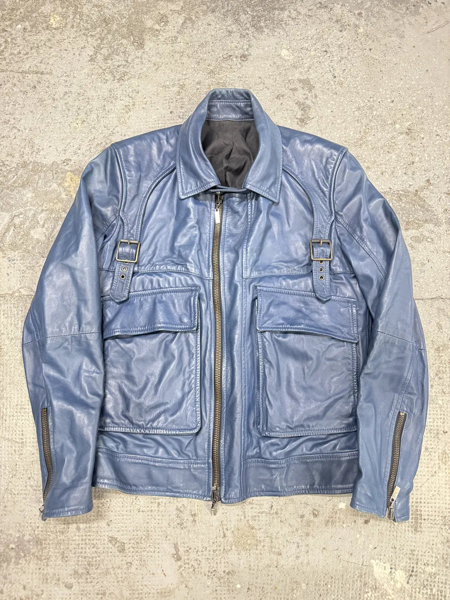 AW2010 Cavalli Navy Bondage Cargo Leather Jacket SFRMuya 0