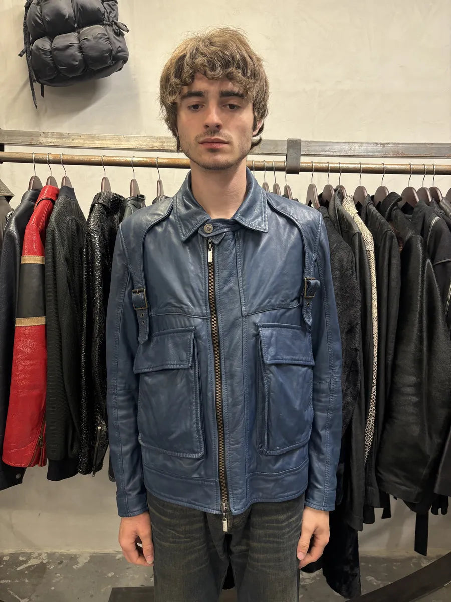 AW2010 Cavalli Navy Bondage Cargo Leather Jacket SFRMuya 1