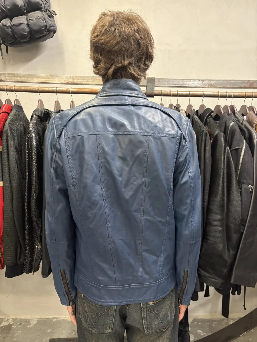 AW2010 Cavalli Navy Bondage Cargo Leather Jacket SFRMuya 2