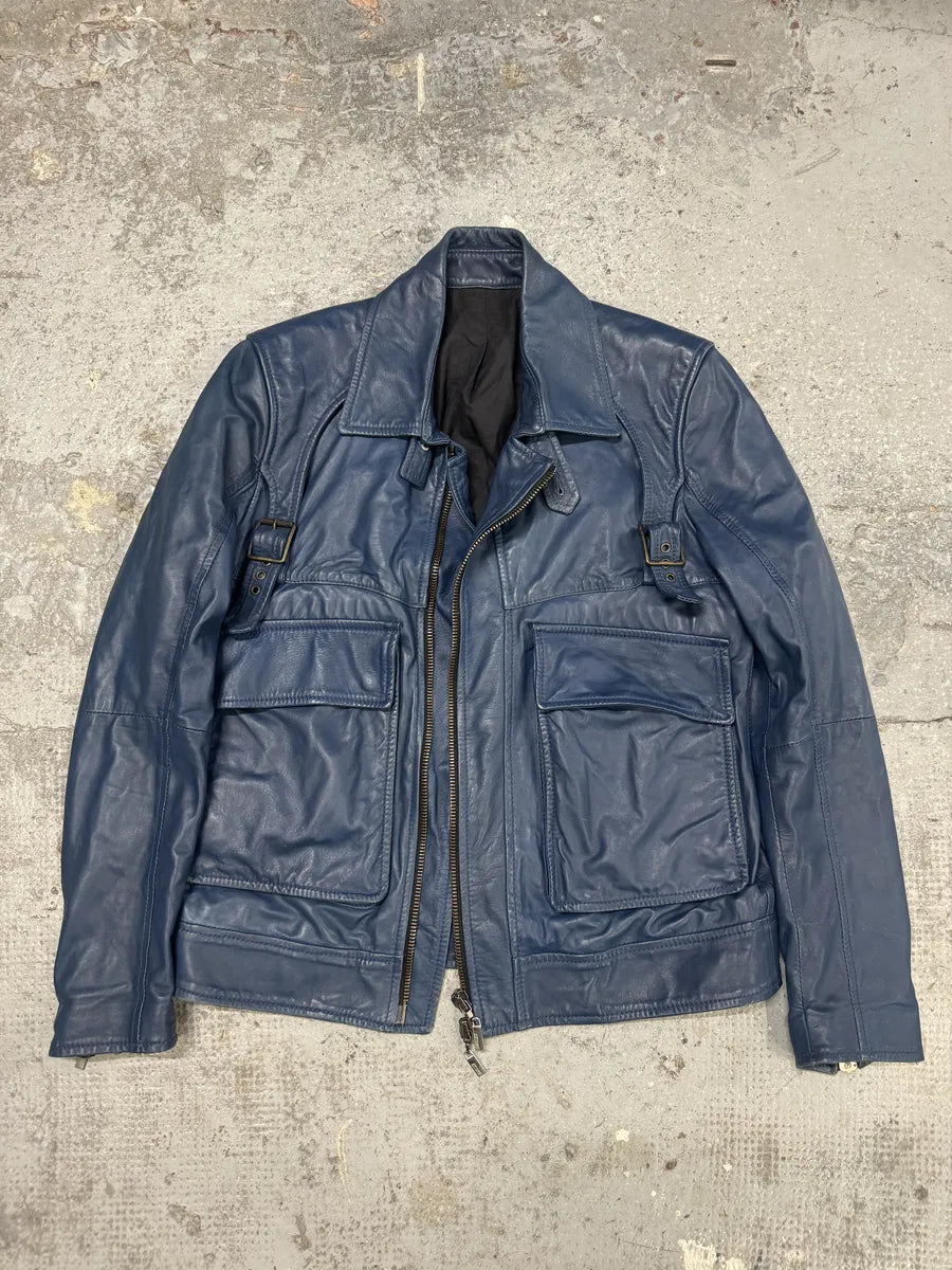 AW2010 Cavalli Navy Bondage Cargo Leather Jacket SFRMuya 5
