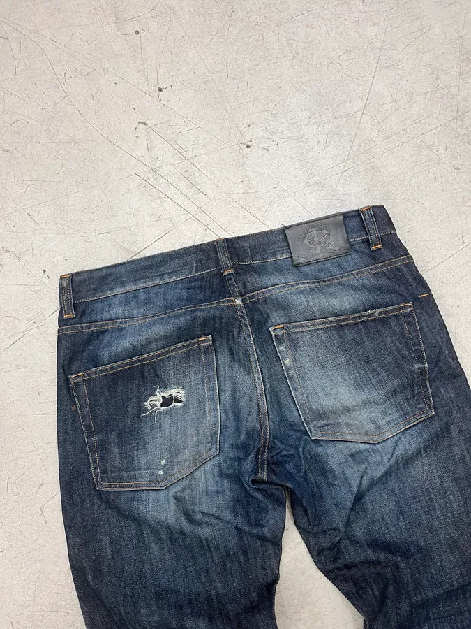 AW2010 Cavalli Faded Navy Obscure Distressed Denim Jeans nYzgRiL 8
