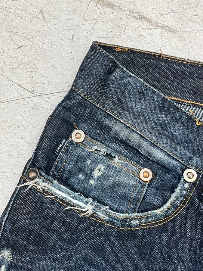 AW2010 Cavalli Faded Navy Obscure Distressed Denim Jeans nYzgRiL 10