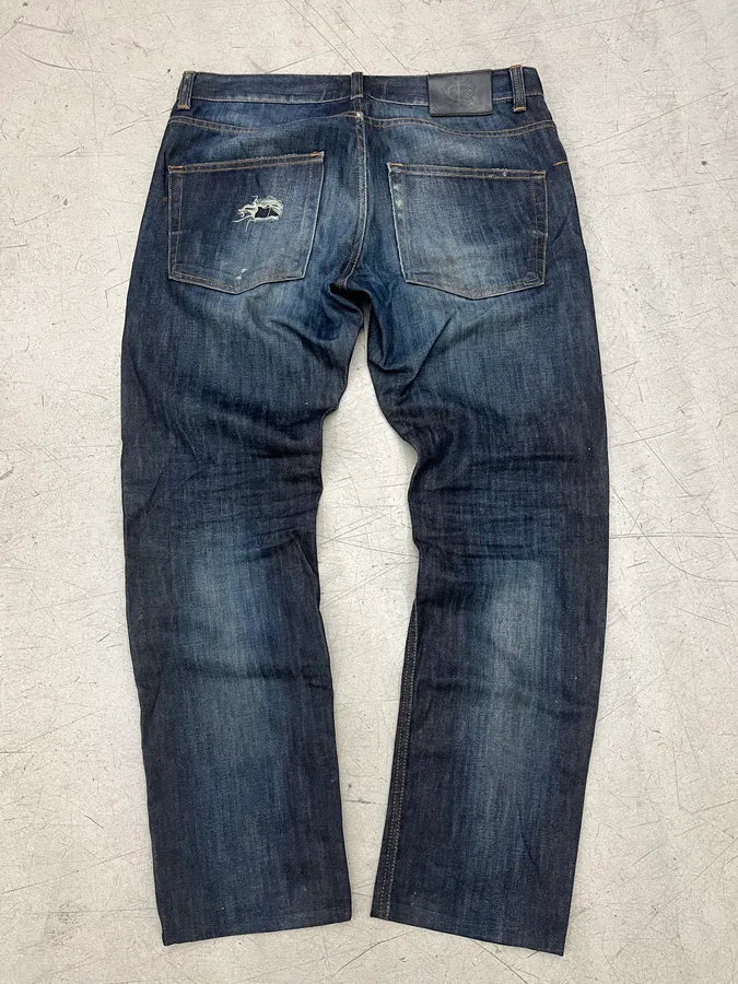 AW2010 Cavalli Faded Navy Obscure Distressed Denim Jeans nYzgRiL 7