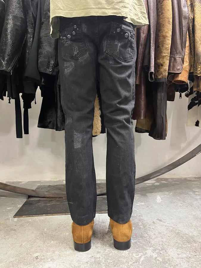 AW2010 Cavalli Studded Distressed Black Denim Jeans (S) 4