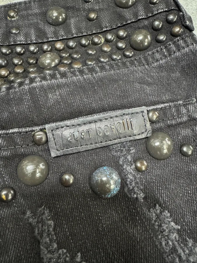 AW2010 Cavalli Studded Distressed Black Denim Jeans (S) 5