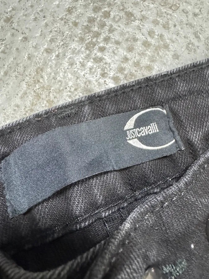 AW2010 Cavalli Studded Distressed Black Denim Jeans (S) 8