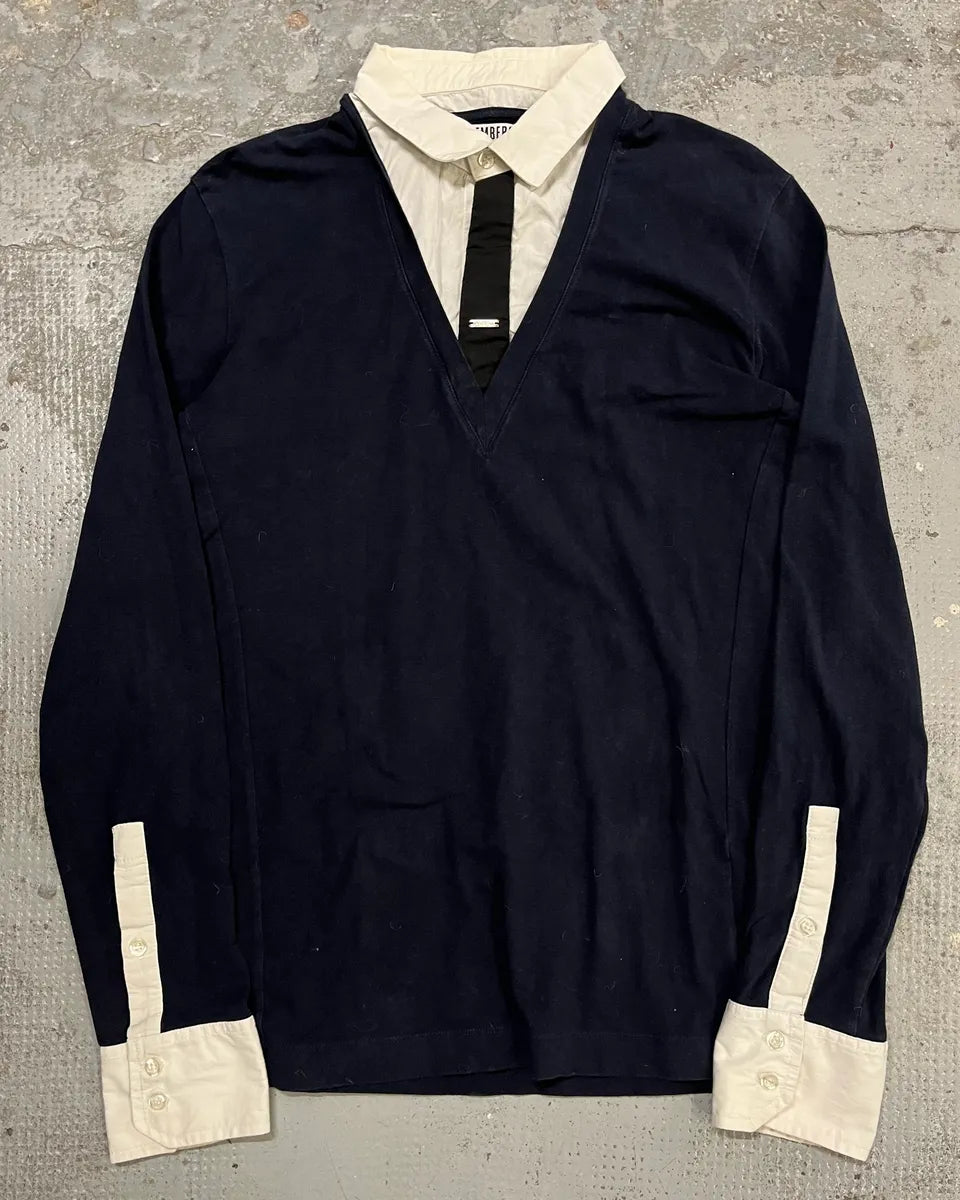AW2010 Dirk Bikkembergs Navy Longsleeves White Shirt & Black Tie IULaLGY 0