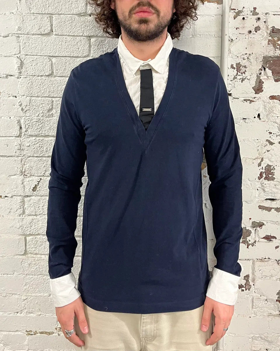 AW2010 Dirk Bikkembergs Navy Longsleeves White Shirt & Black Tie IULaLGY 1