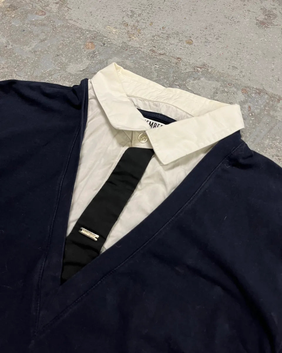 AW2010 Dirk Bikkembergs Navy Longsleeves White Shirt & Black Tie IULaLGY 4