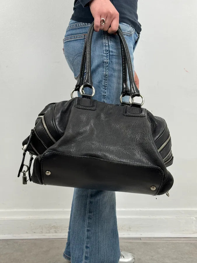AW2010 Dolce & Gabbana Black Leather Multi Zip Lily Handle Bag npegkZc 1