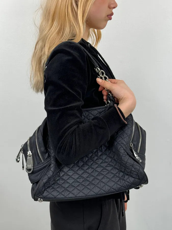 AW2010 Dolce & Gabbana Black Puffer Multi Zips Lily Bag oqidQPY 3