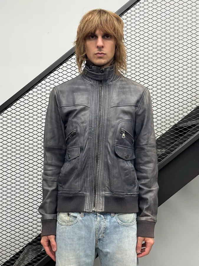 AW2010 Dolce & Gabbana Blue Lamb Leather Aviator Jacket  lGJPcbE 0