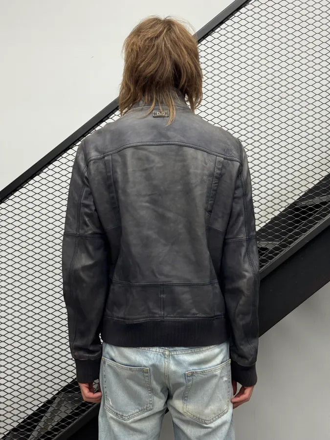 AW2010 Dolce & Gabbana Blue Lamb Leather Aviator Jacket  lGJPcbE 1