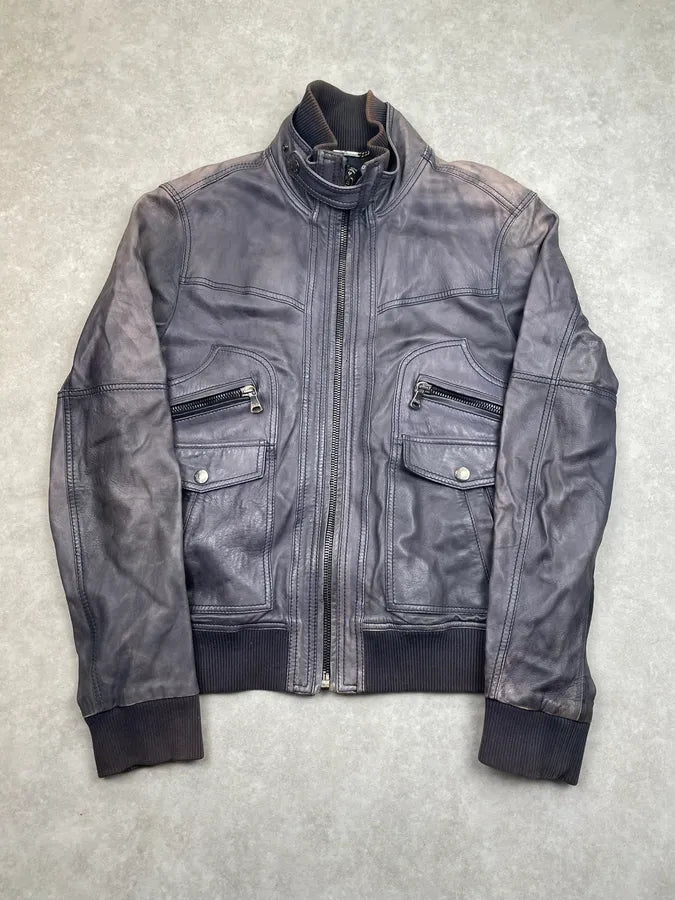 AW2010 Dolce & Gabbana Blue Lamb Leather Aviator Jacket  lGJPcbE 2