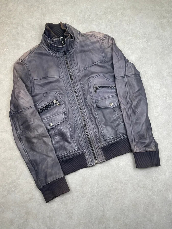 AW2010 Dolce & Gabbana Blue Lamb Leather Aviator Jacket  lGJPcbE 3