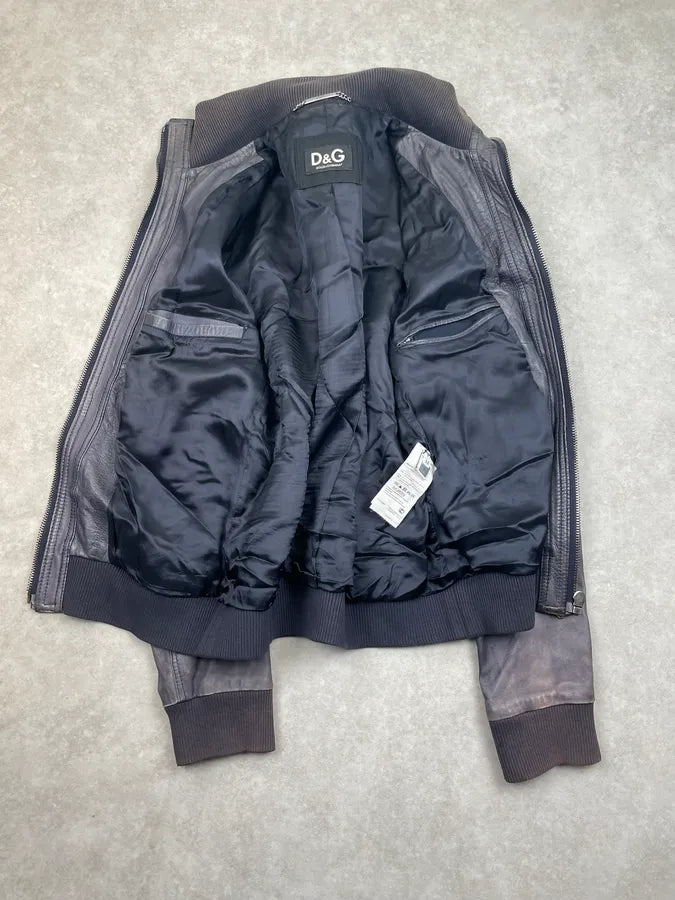 AW2010 Dolce & Gabbana Blue Lamb Leather Aviator Jacket  lGJPcbE 5