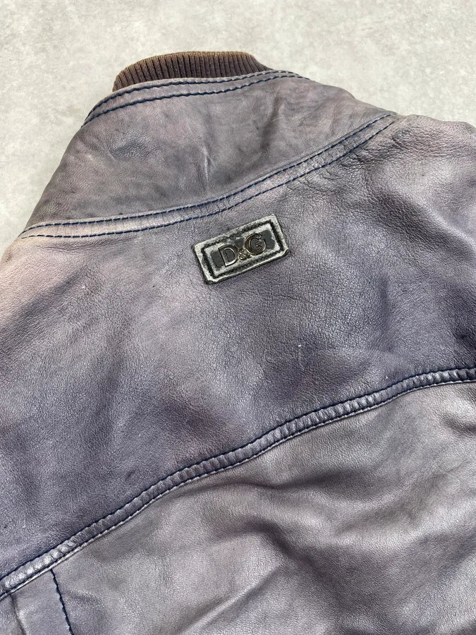 AW2010 Dolce & Gabbana Blue Lamb Leather Aviator Jacket  lGJPcbE 6