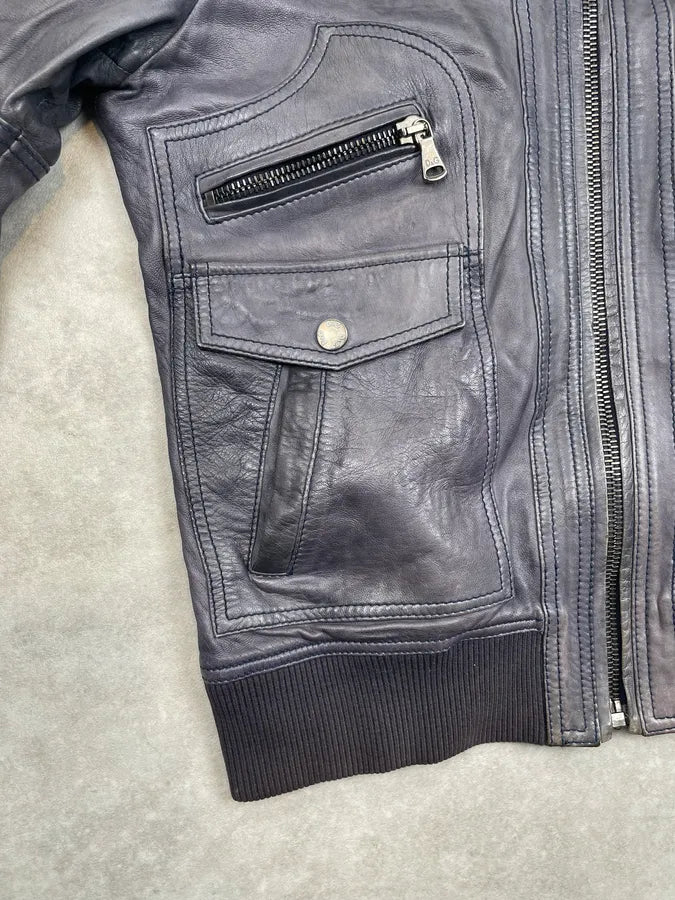 AW2010 Dolce & Gabbana Blue Lamb Leather Aviator Jacket  lGJPcbE 7