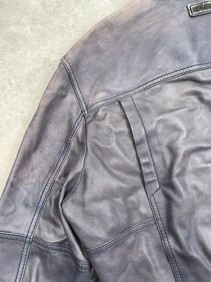 AW2010 Dolce & Gabbana Blue Lamb Leather Aviator Jacket  lGJPcbE 8