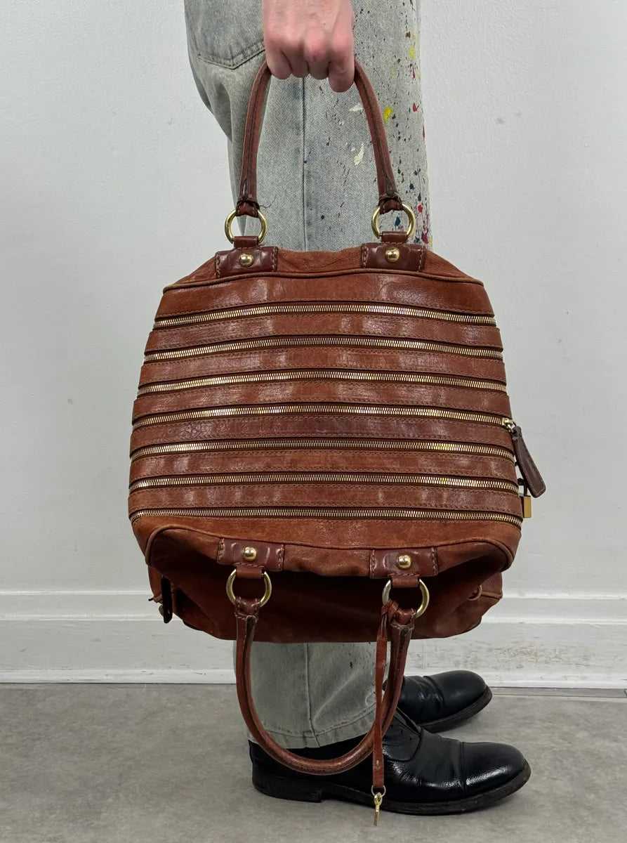AW2010 Dolce & Gabbana Brown Multi Zip Leather Lily Bag RIOQyTK 0