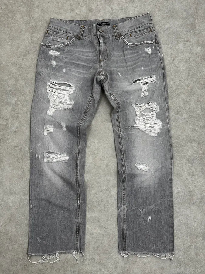 AW2010 Dolce & Gabbana Distressed Grey Denim Jeans EjuhJod 3