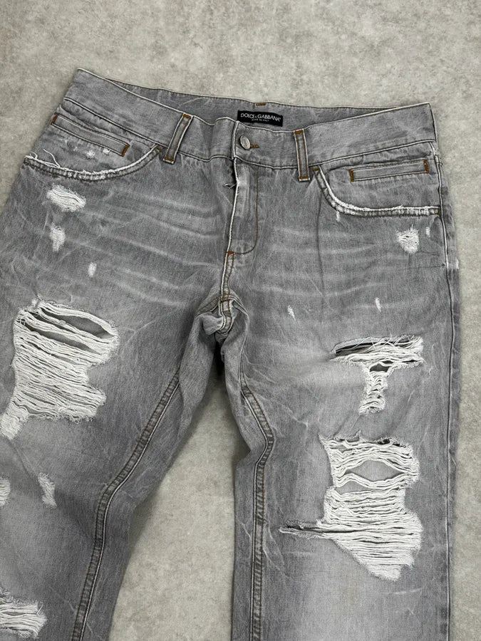 AW2010 Dolce & Gabbana Distressed Grey Denim Jeans EjuhJod 5