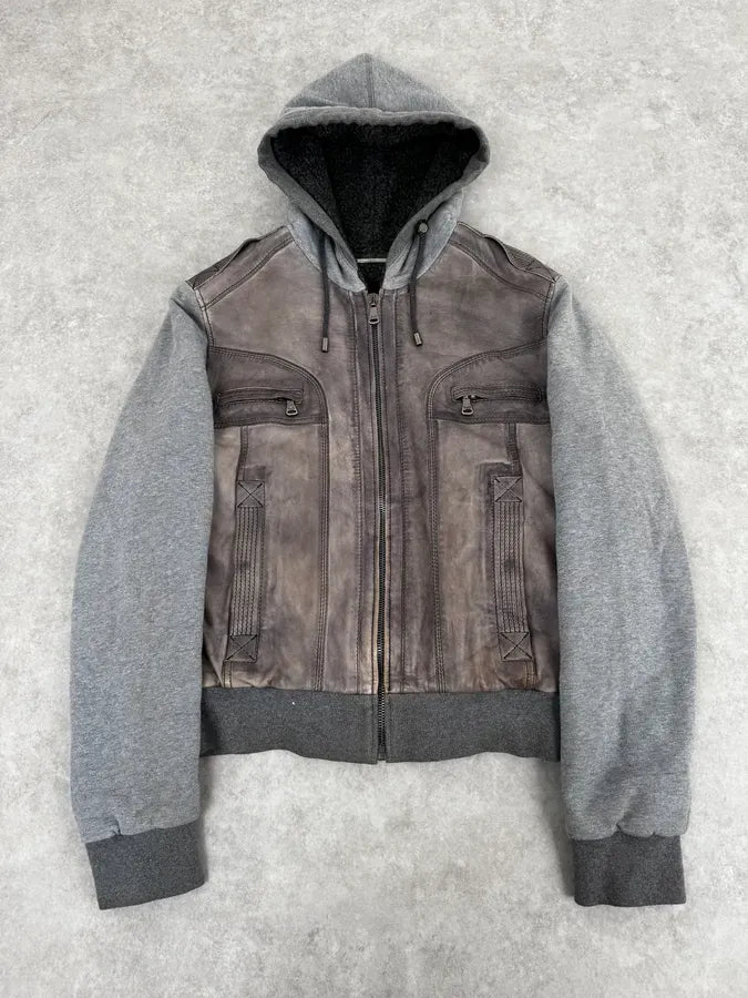 AW2010 Dolce & Gabbana Grey Technical Leather Hooded Jacket epjwHes 0