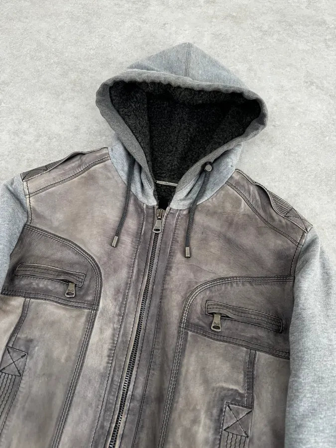 AW2010 Dolce & Gabbana Grey Technical Leather Hooded Jacket epjwHes 4