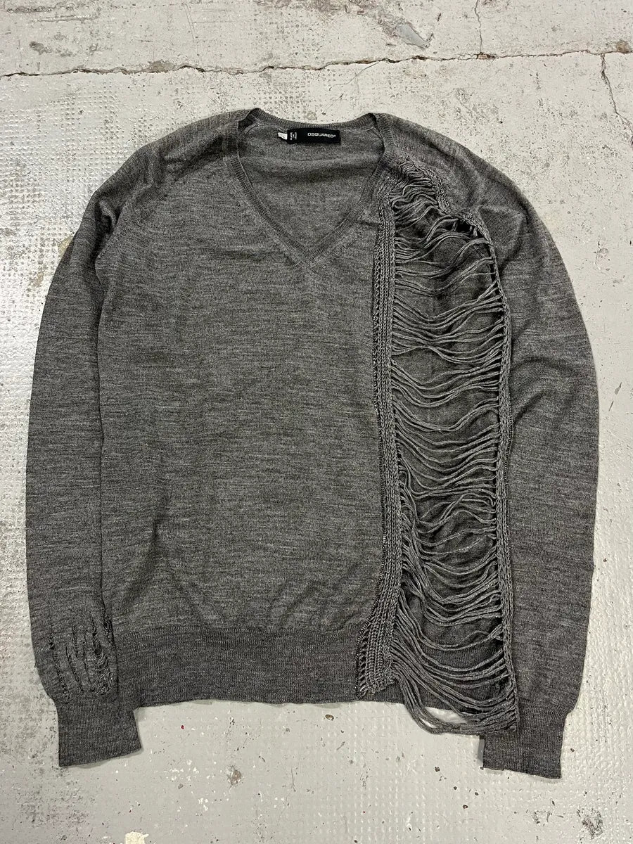 AW2010 Dsquared2 Grey Wool Distressed V-Neck Sweater YDchKJJ 0