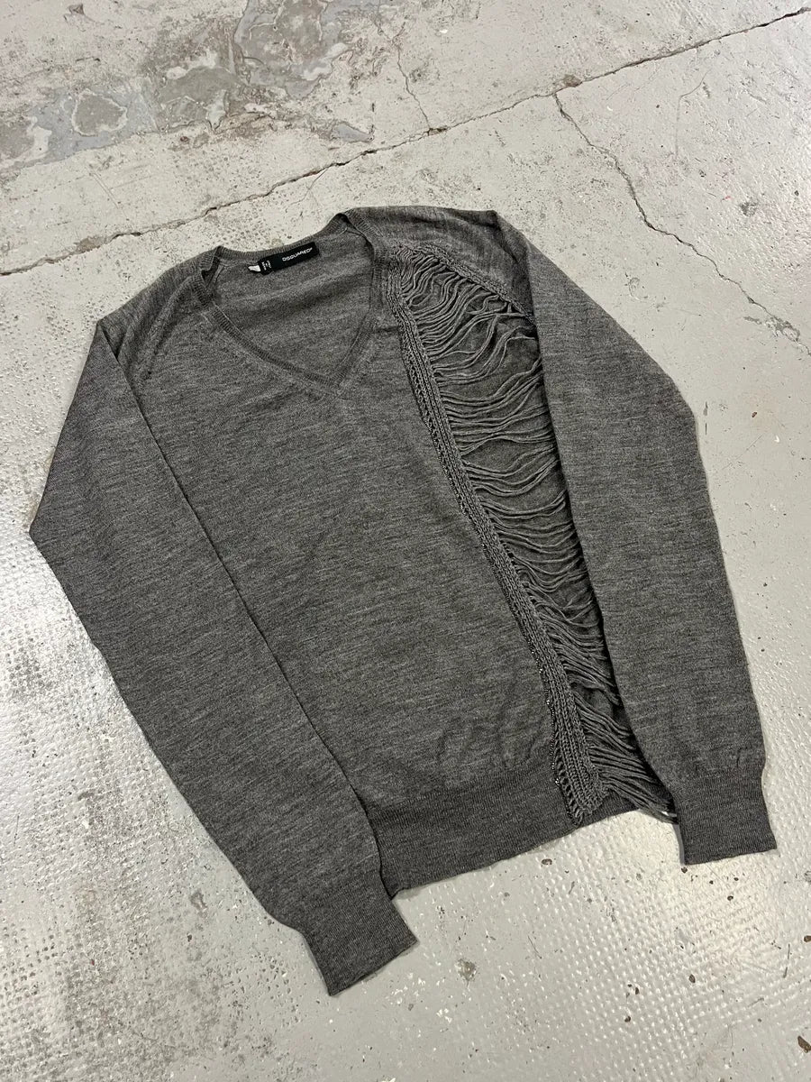 AW2010 Dsquared2 Grey Wool Distressed V-Neck Sweater YDchKJJ 3
