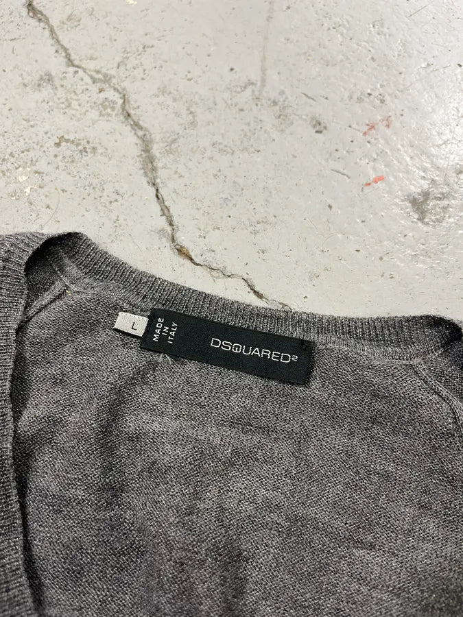 AW2010 Dsquared2 Grey Wool Distressed V-Neck Sweater YDchKJJ 8