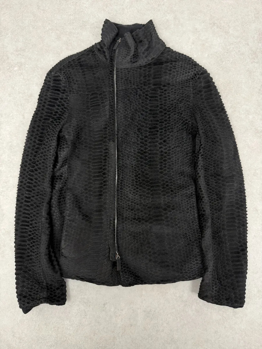 AW2010 Emporio Armani Asymmetrical Black Crocodile Embossed Leather Jacket JkYoTnY 0